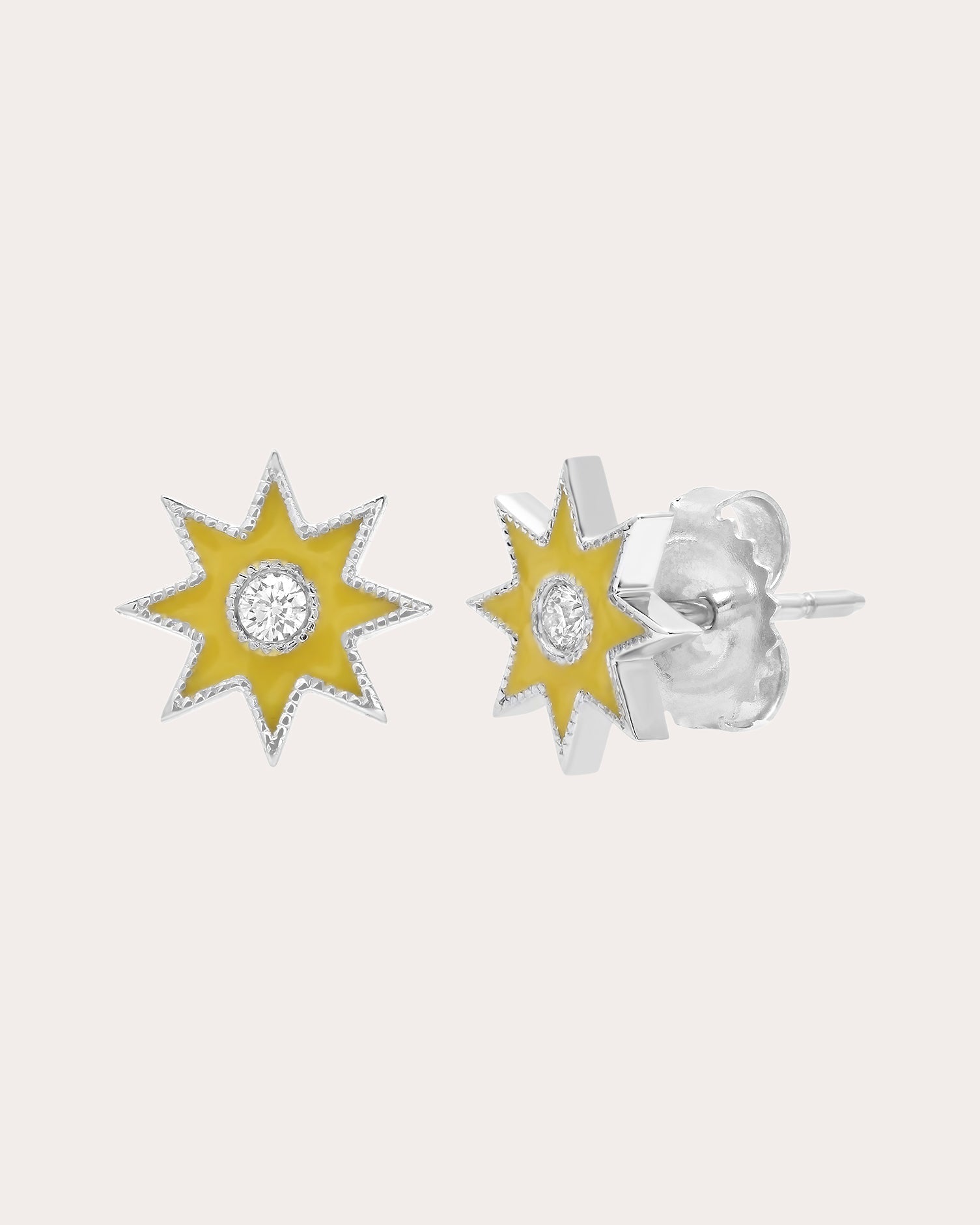 18K Gold Yellow Enamel and Diamond Twinkle Star Earrings