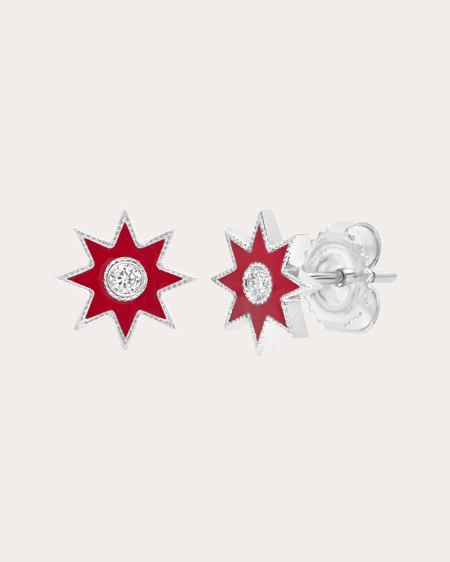 18K Gold Red Enamel and Diamond Twinkle Star Earrings