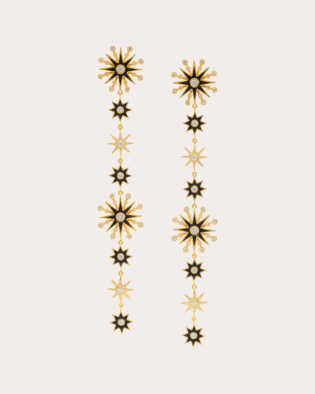 18K Gold Enamel and Diamond Pyxis Star Earrings
