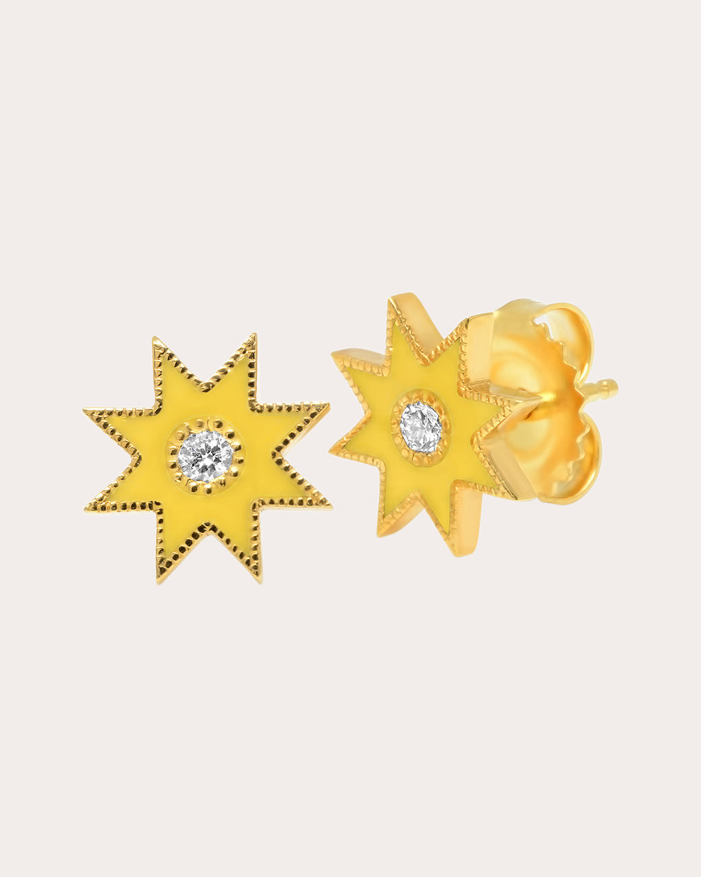 18K Gold Yellow Enamel and Diamond Twinkle Star Earrings