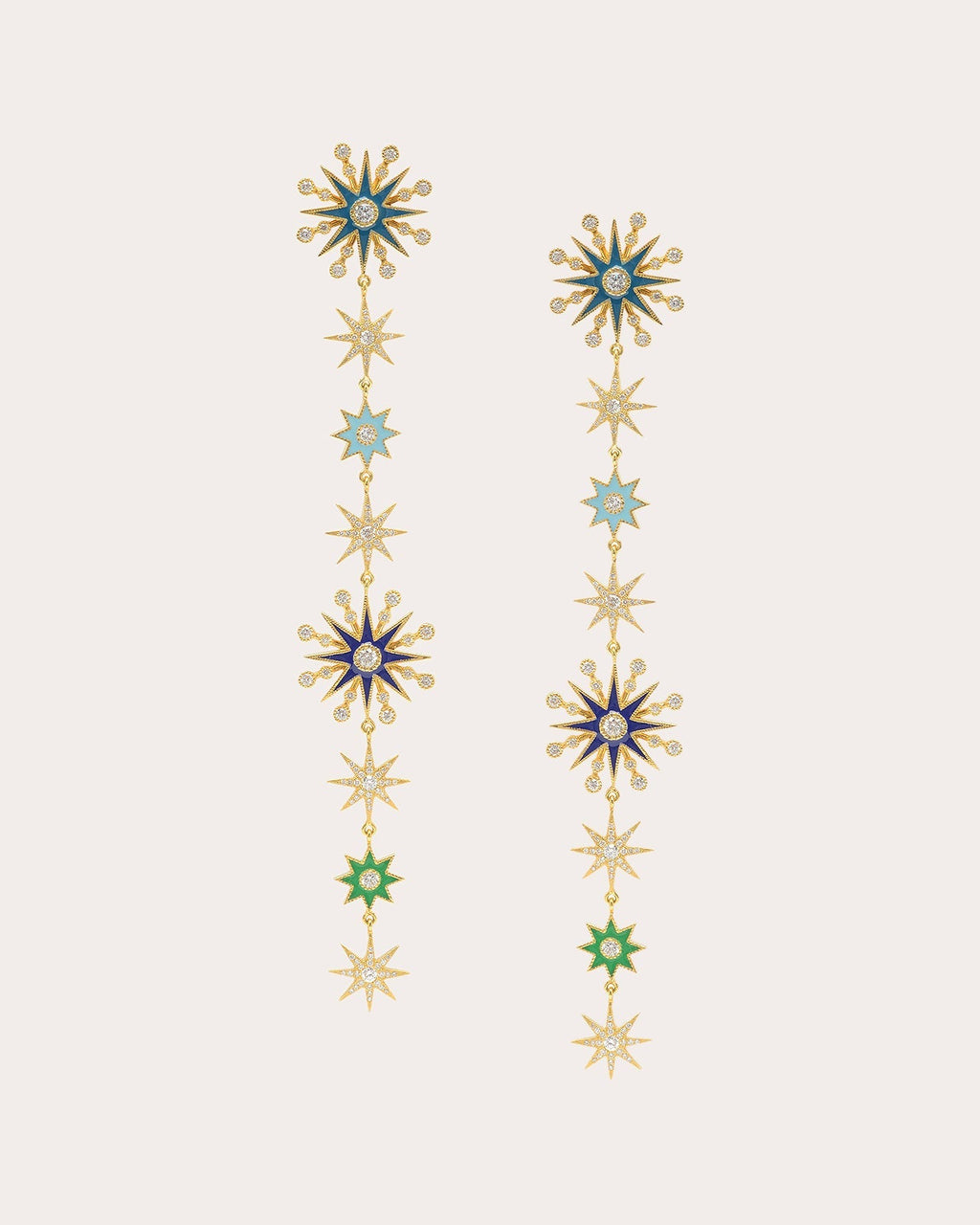 18K Gold Enamel and Diamond Pyxis Star Earrings