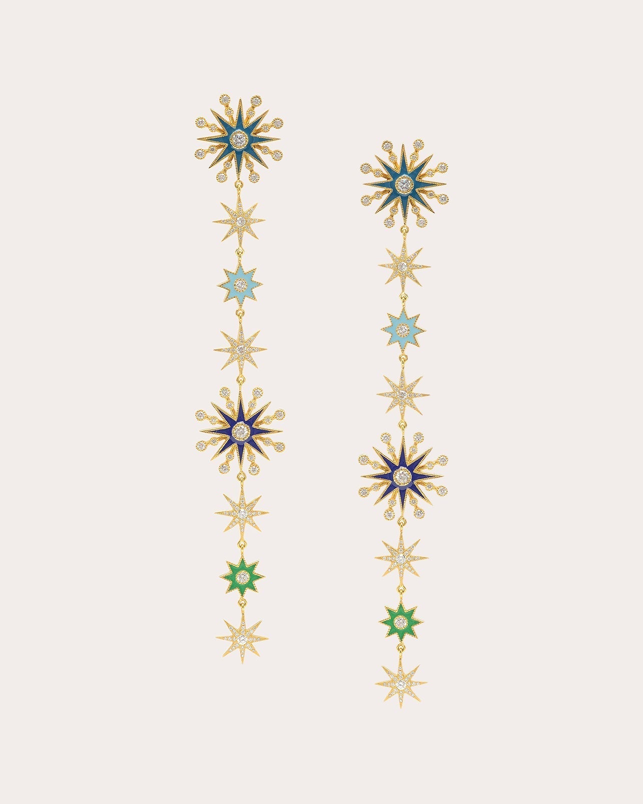 18K Gold Enamel and Diamond Pyxis Star Earrings