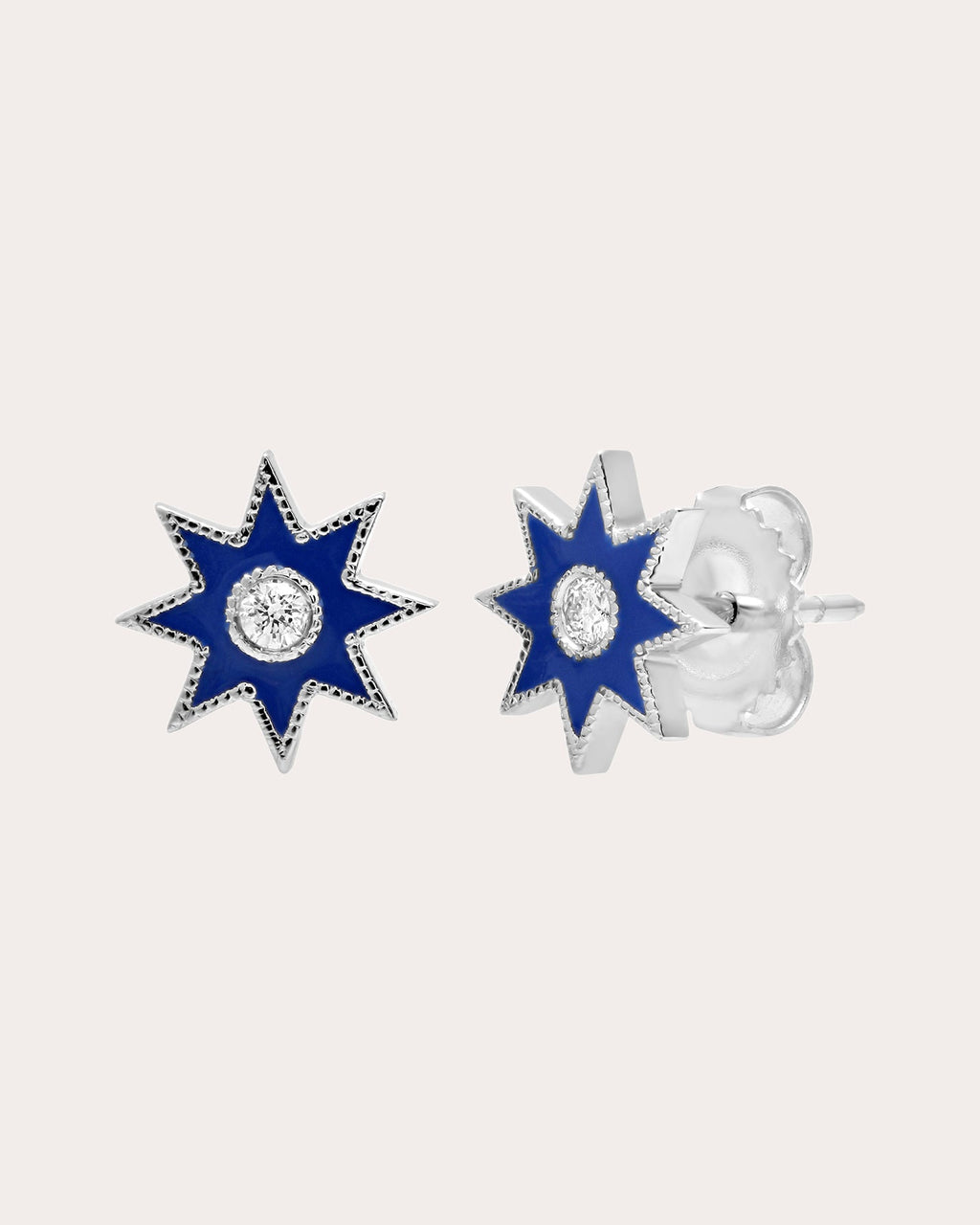 18K Gold Blue Enamel and Diamond Twinkle Star Earrings
