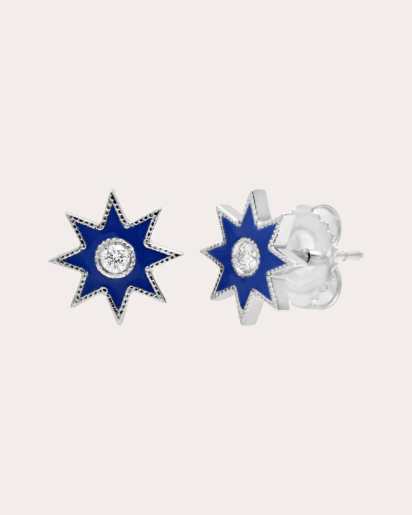 18K Gold Blue Enamel and Diamond Twinkle Star Earrings