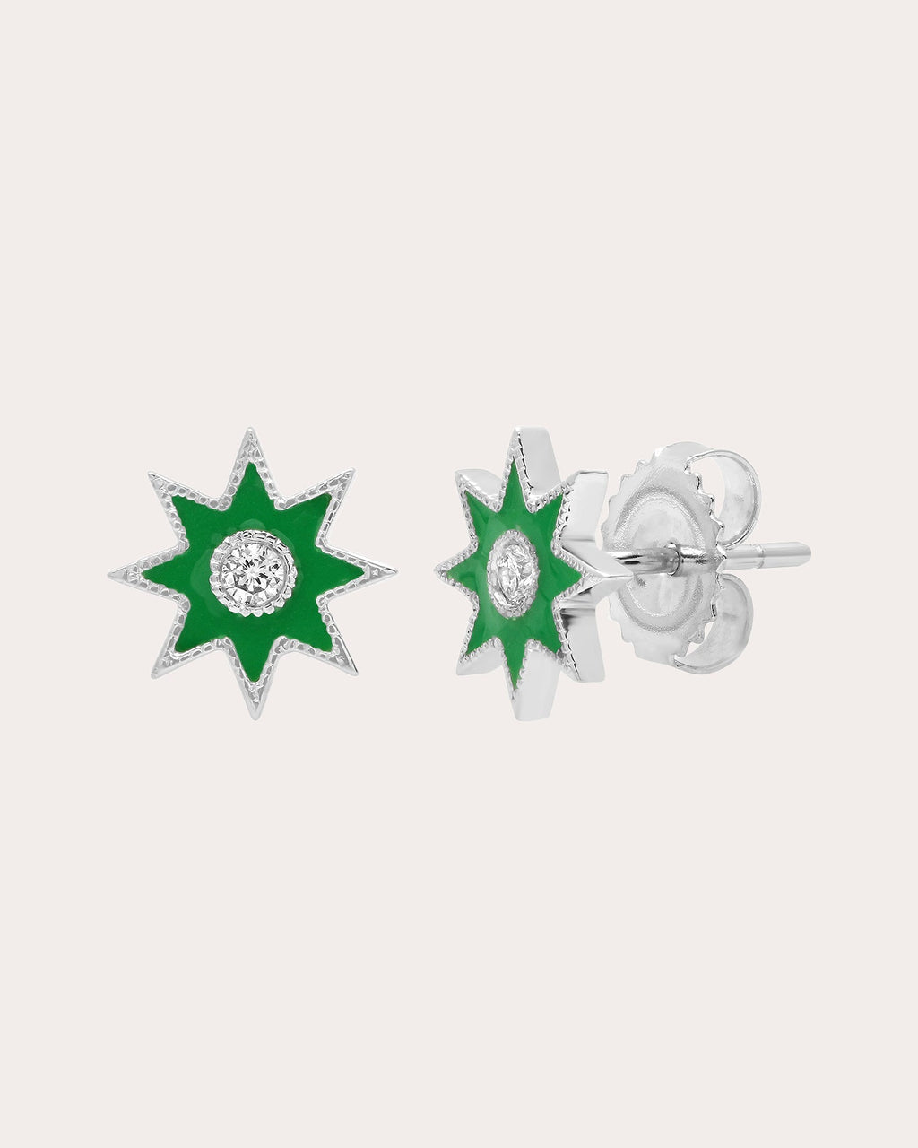 18K Gold Green Enamel and Diamond Twinkle Star Earrings
