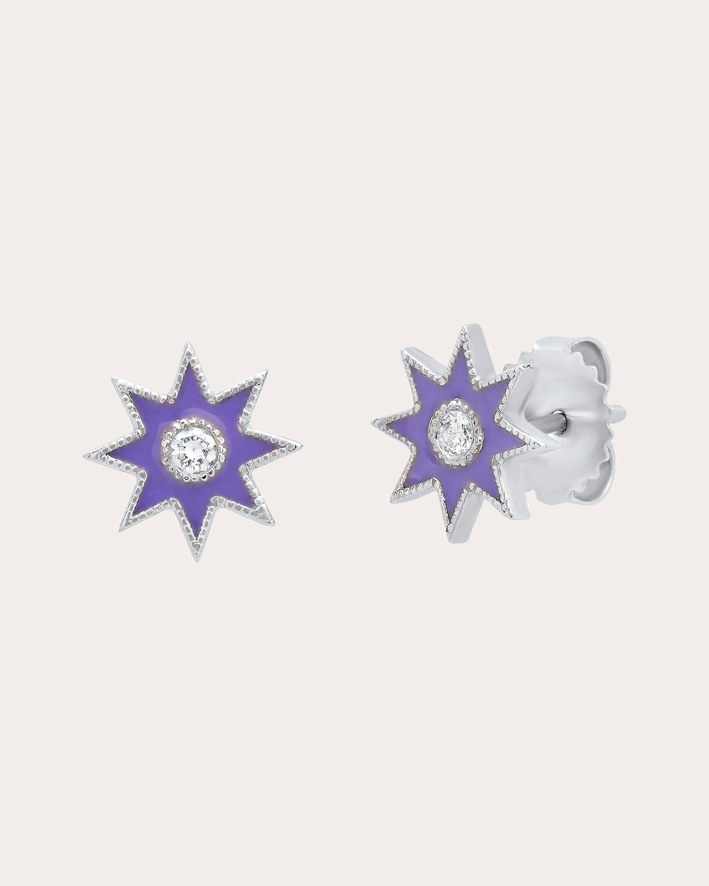 18K Gold Lilac Enamel and Diamond Twinkle Star Earrings