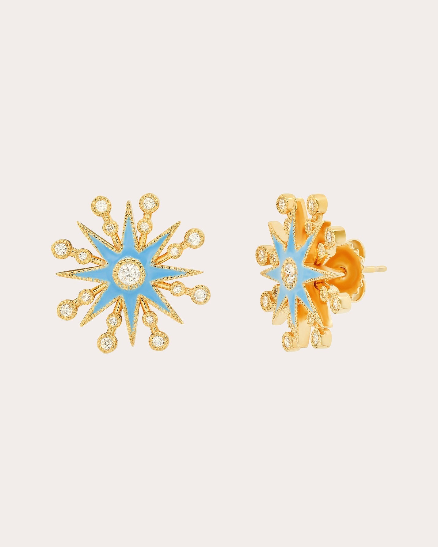 Comète 18K Gold Light Blue Enamel and Diamond Earrings