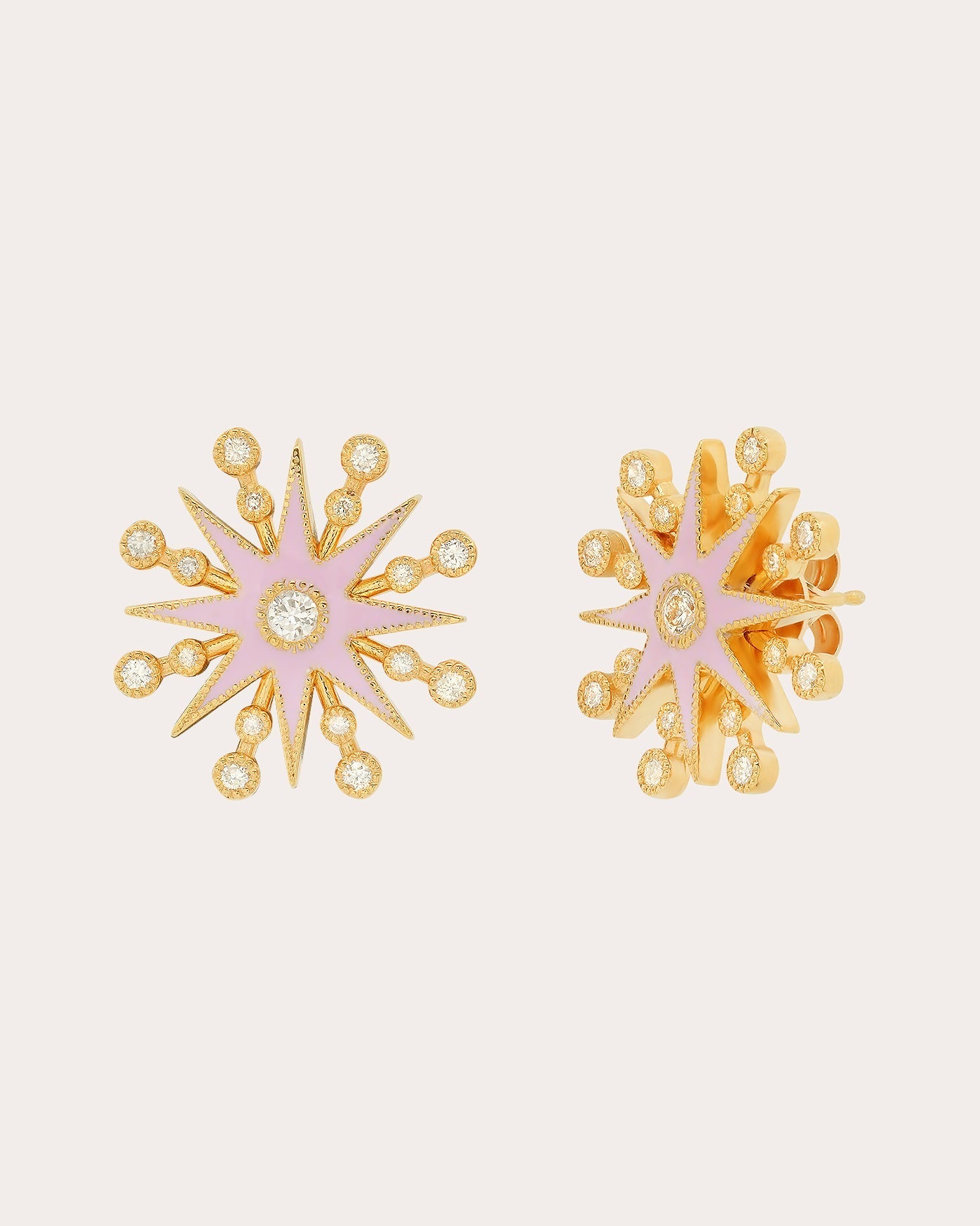 Comète 18K Gold Light Pink Enamel and Diamond Earrings