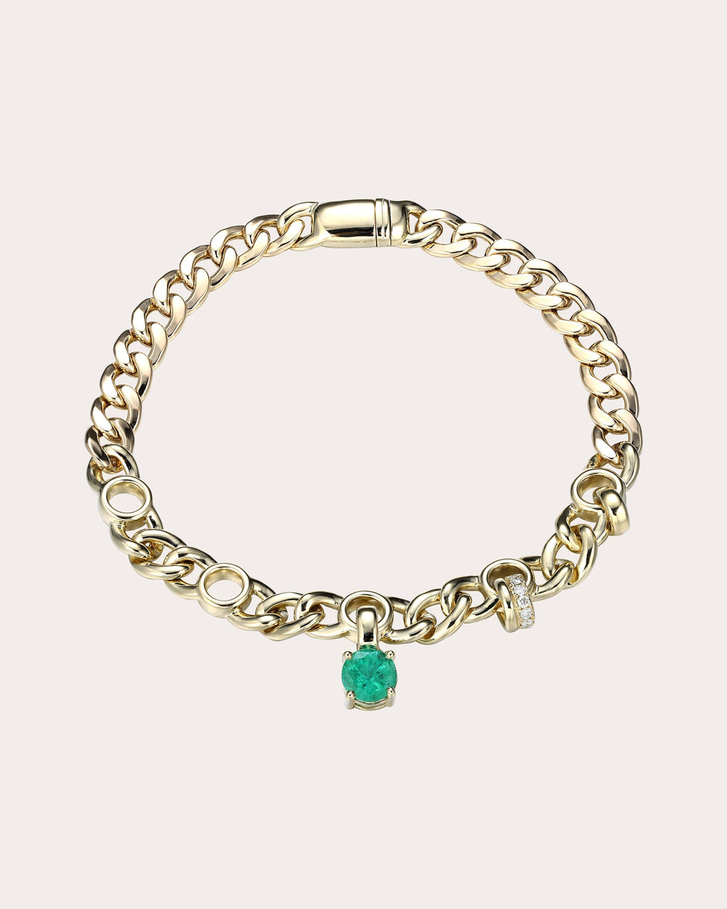 Punk 14K Gold Emerald and Diamond Chain Bracelet