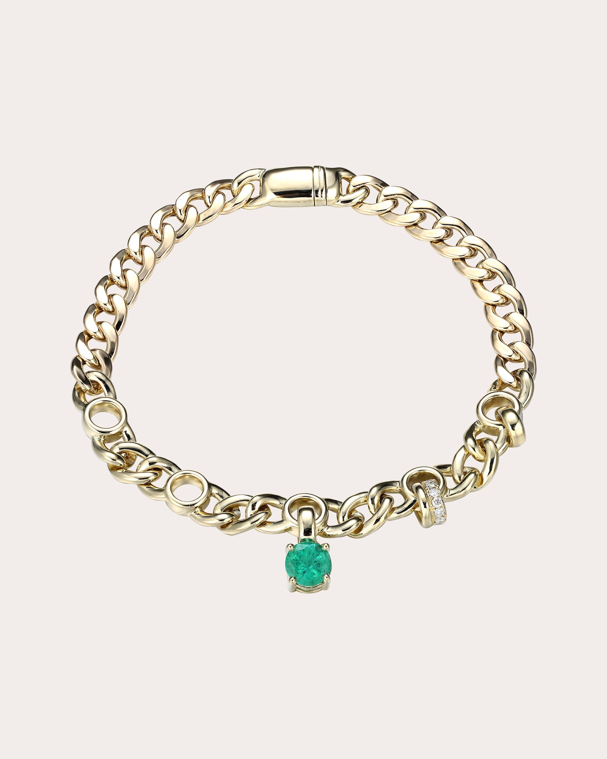 Punk 14K Gold Emerald and Diamond Chain Bracelet