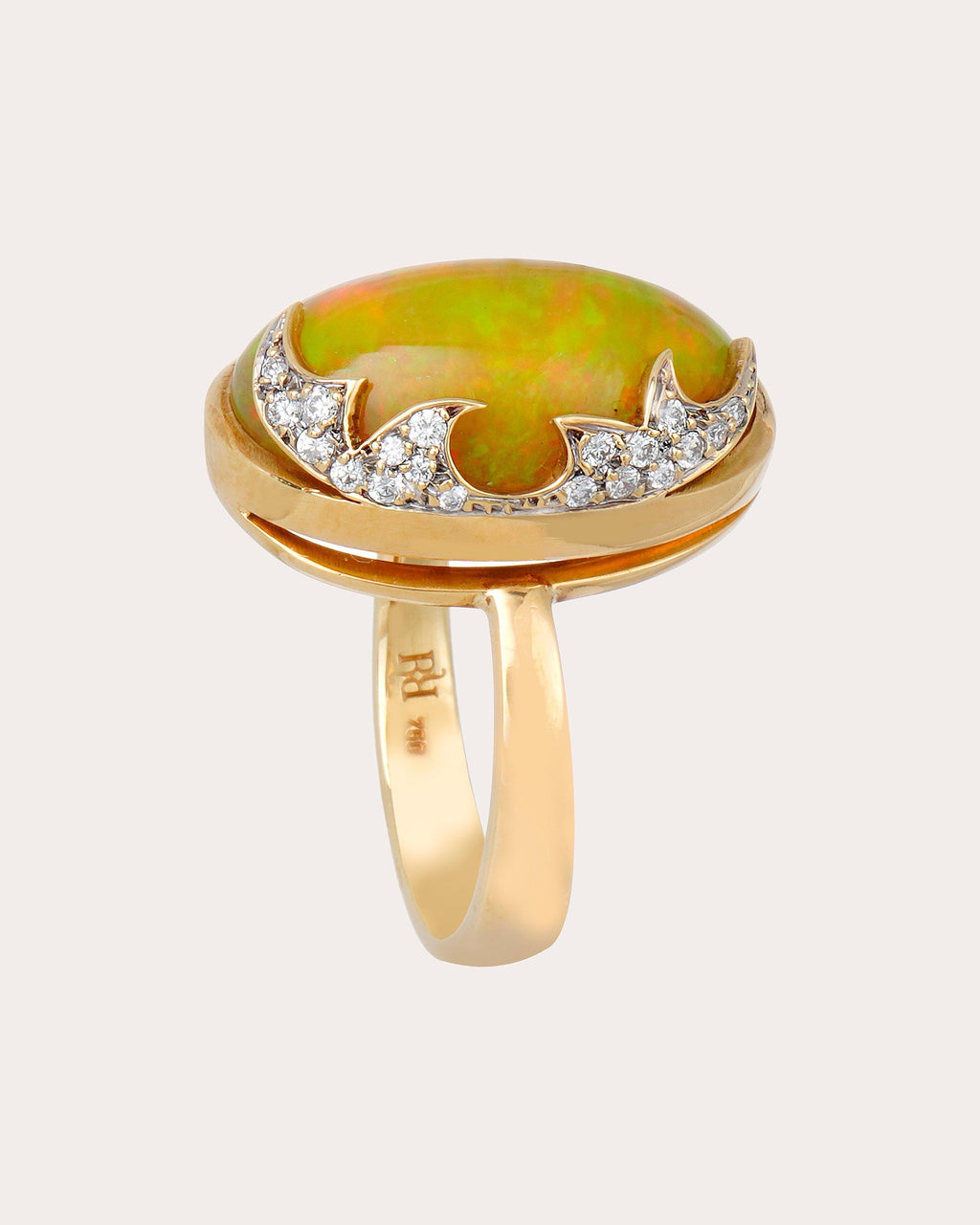 Fire Spell 18K Gold Ethiopian Opal and Diamond Ring