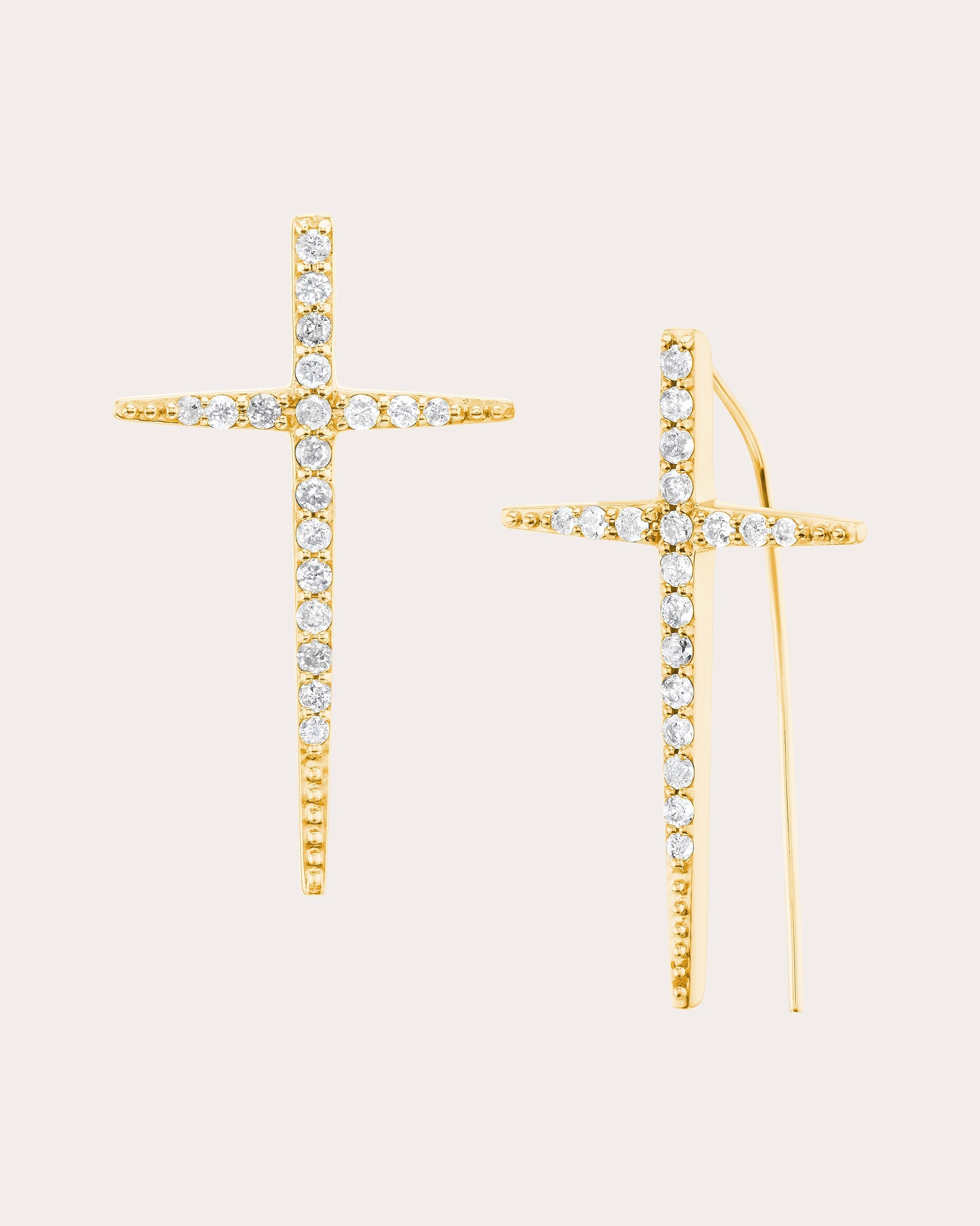14K Gold and Diamond Pavé Cross Drop Earrings