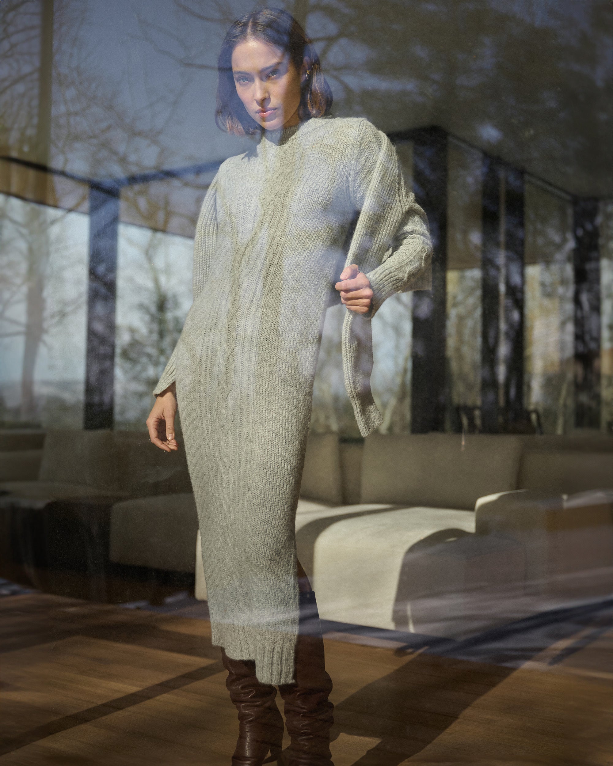 Lora Cable-Knit Alpaca-Blend Midi Dress