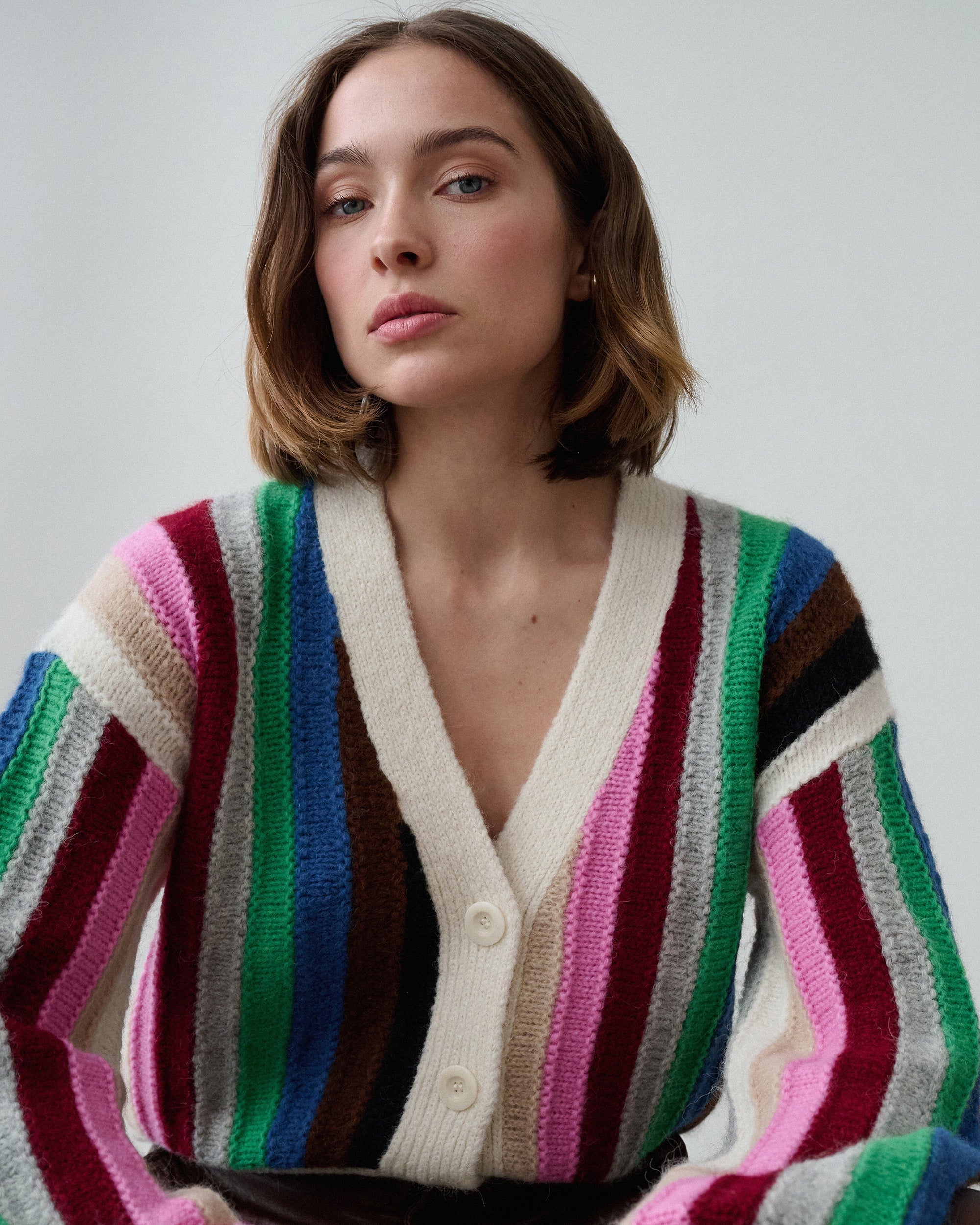 Cindra Oversized Striped Alpaca-Blend Cardigan
