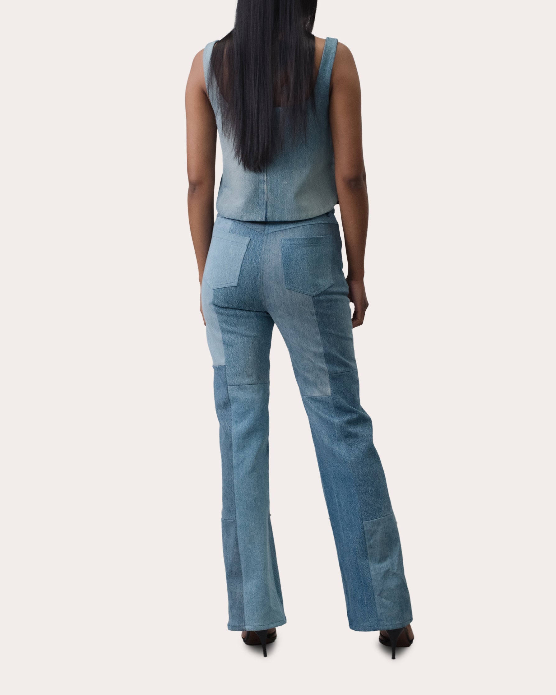Flare High-Rise Cropped Patchwork Jeans