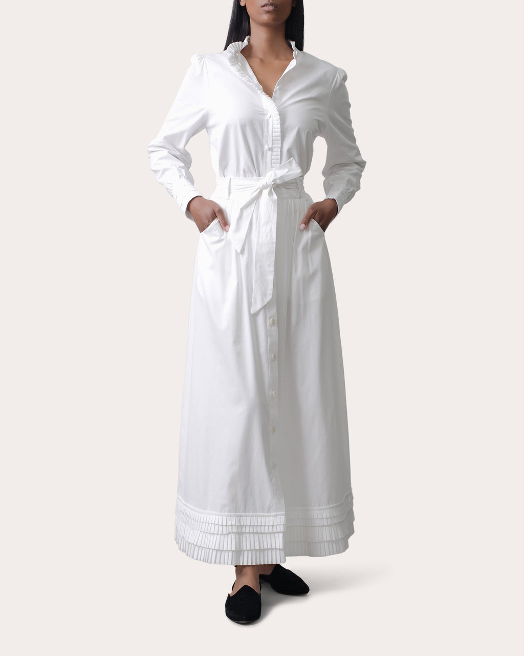 Mimma Pleated-Hem Cotton-Poplin Maxi Skirt