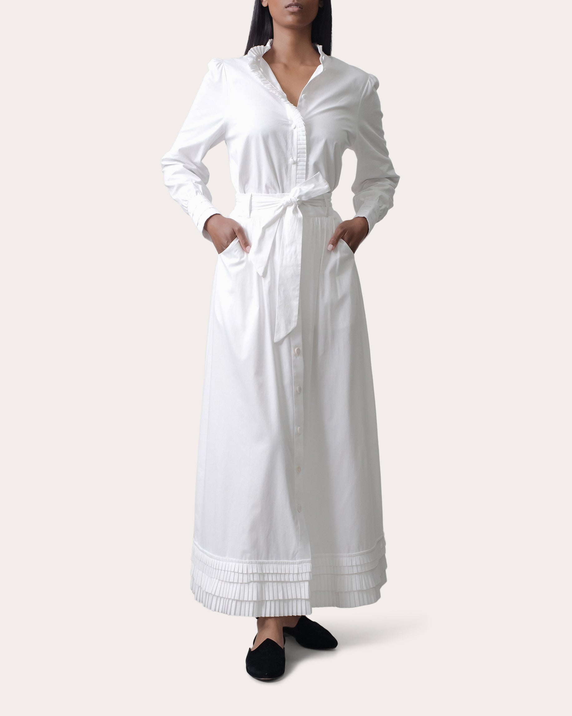 Mimma Pleated-Hem Cotton-Poplin Maxi Skirt