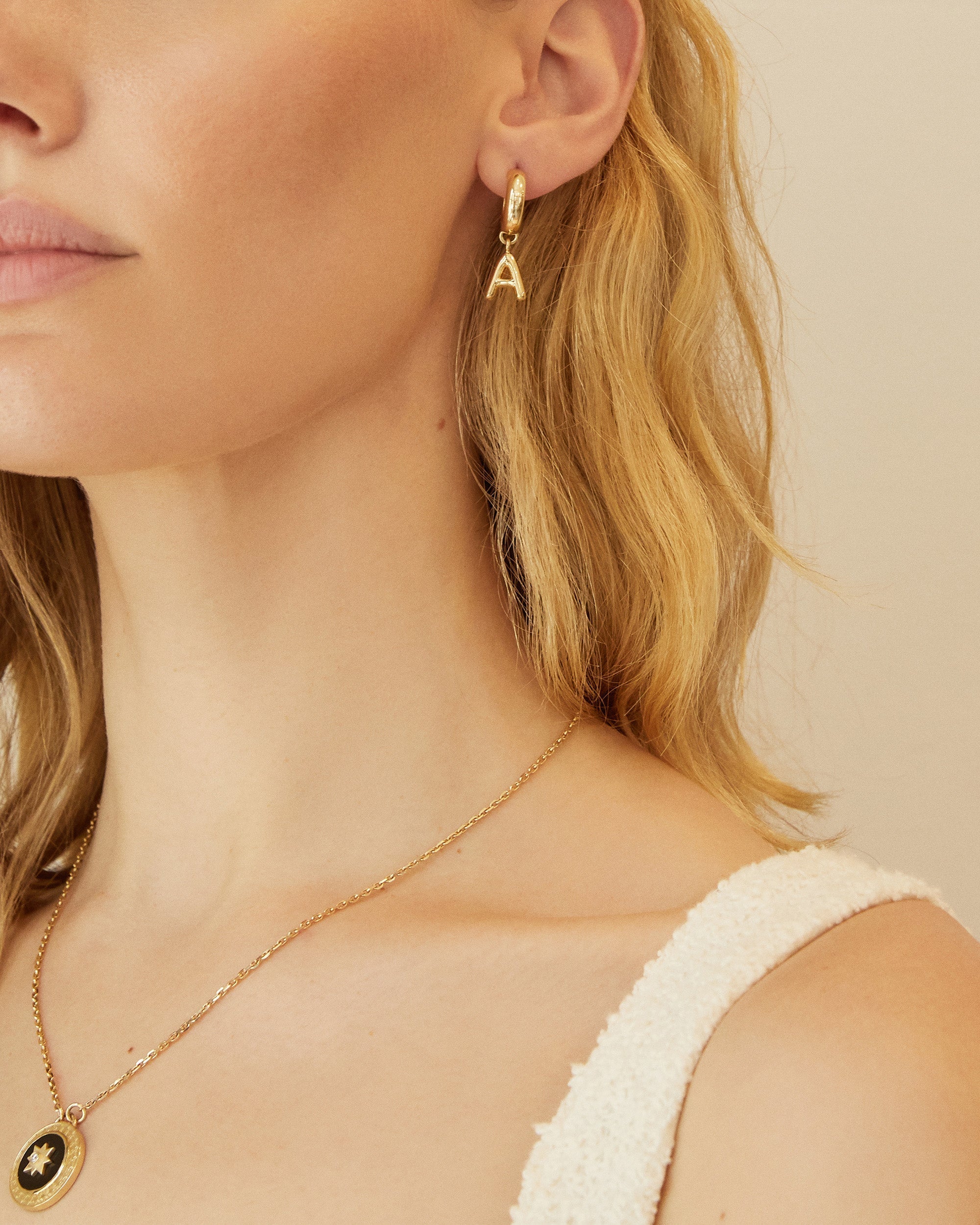 Puffy 14K Gold Single Initial Earring