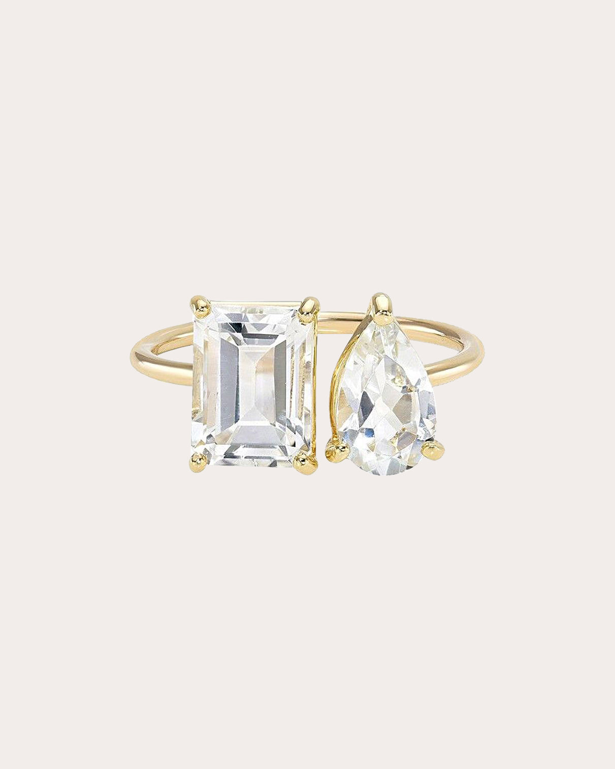 Toi et Moi 14K Gold White Topaz Ring