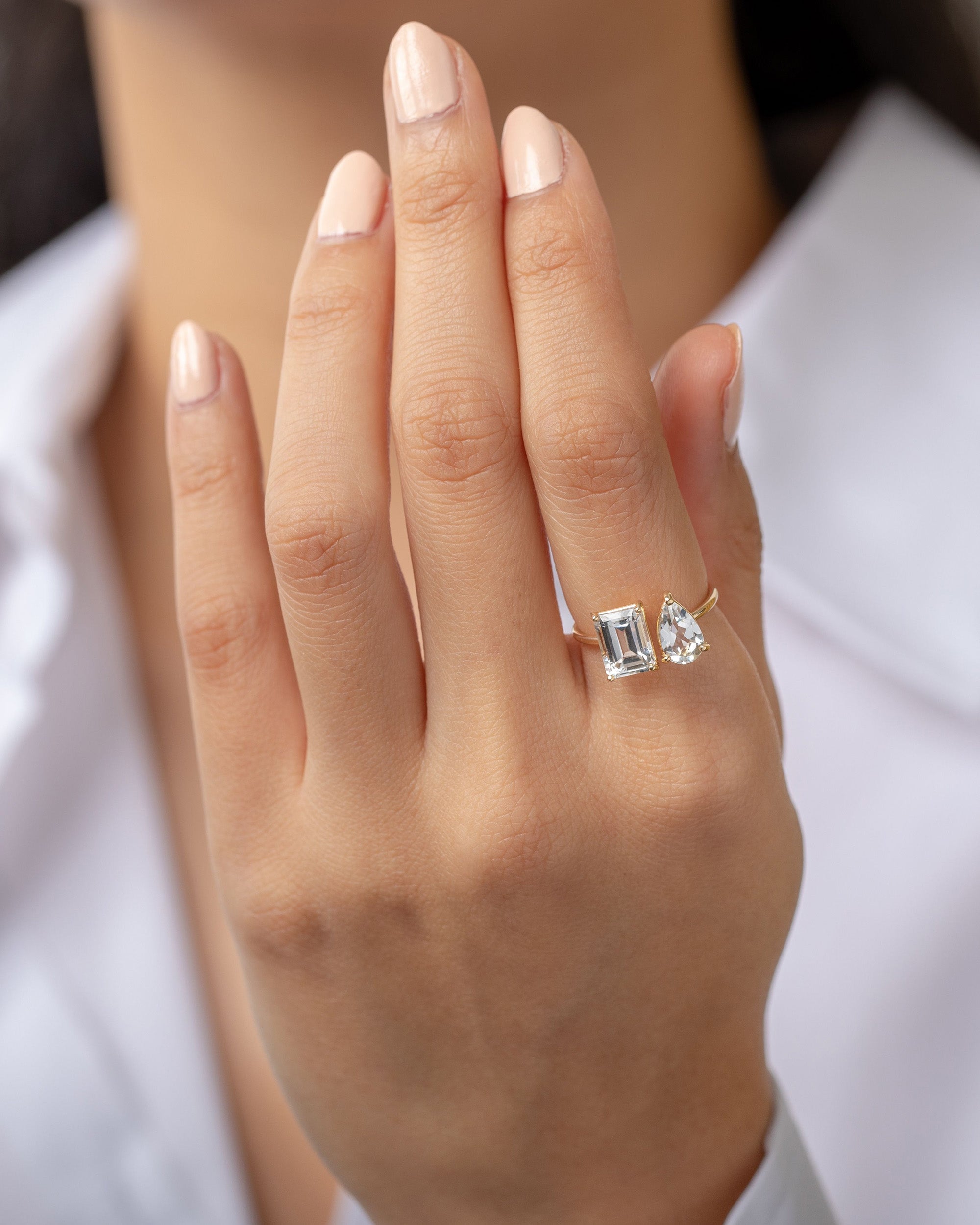 Toi et Moi 14K Gold White Topaz Ring