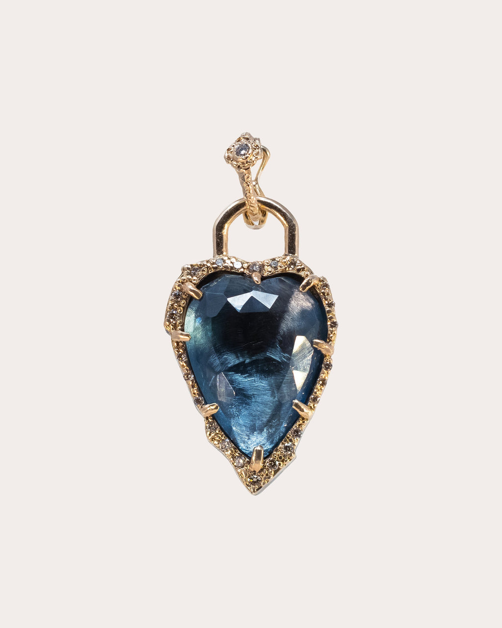 14K Gold Sterling Silver Topaz and Diamond Heart Pendant