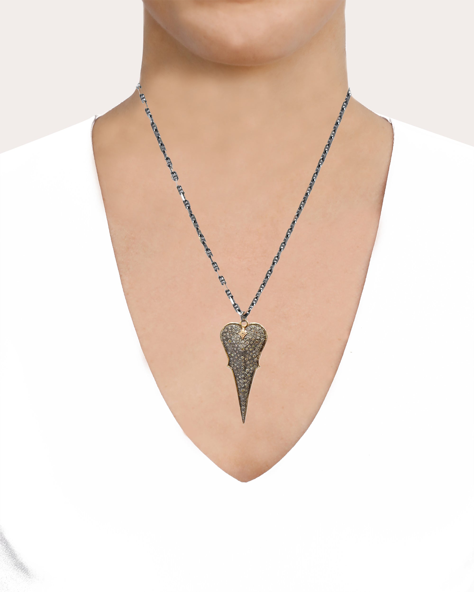 14K Gold Sterling Silver and Diamond Heart Pendant Necklace