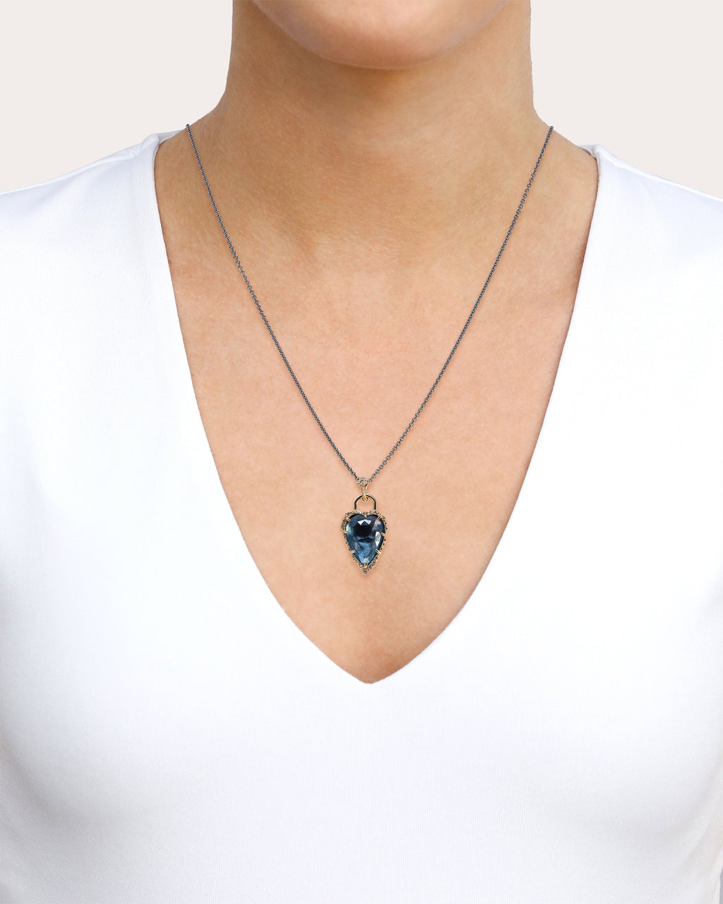 14K Gold Sterling Silver Topaz and Diamond Heart Pendant