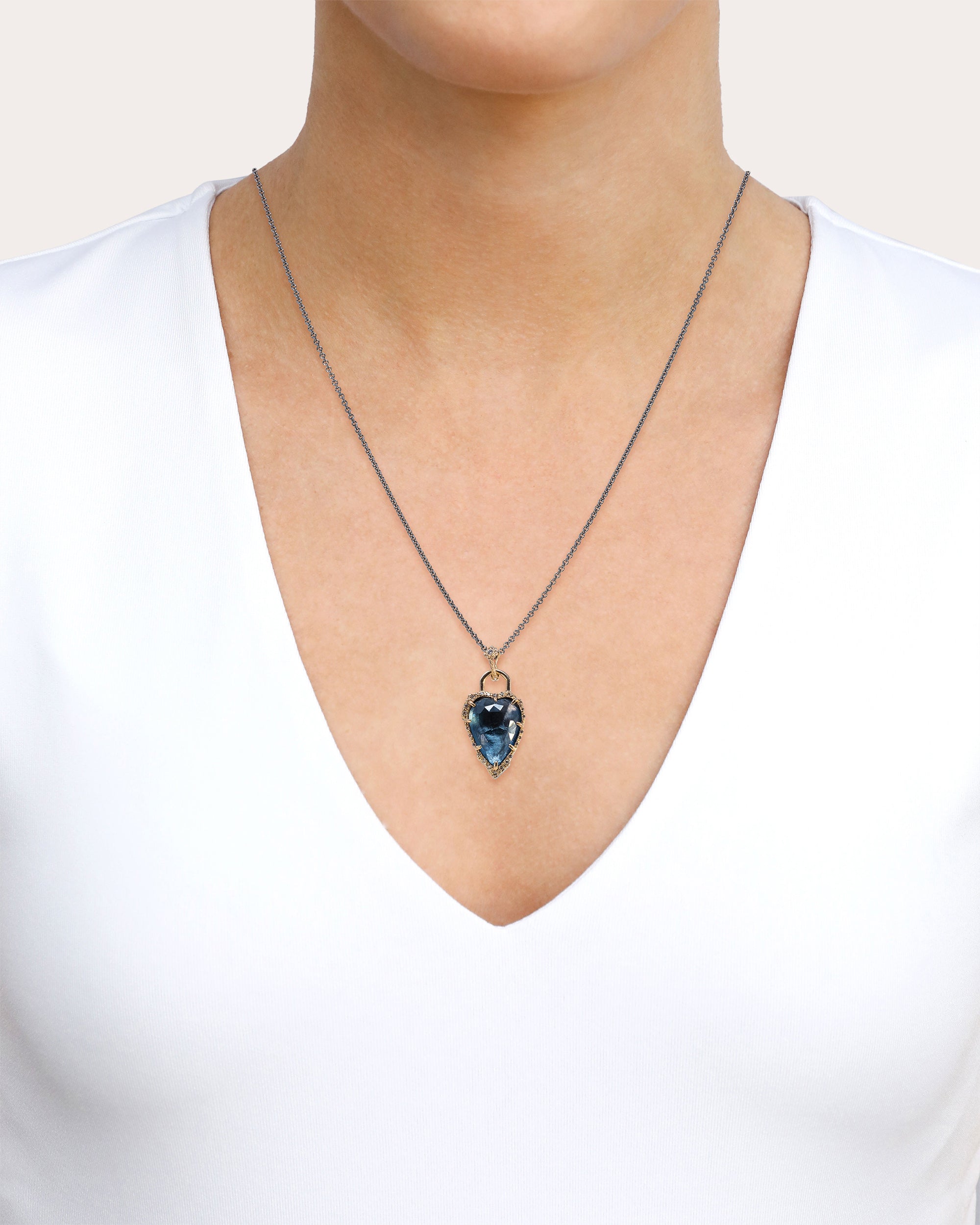 14K Gold Sterling Silver Topaz and Diamond Heart Pendant