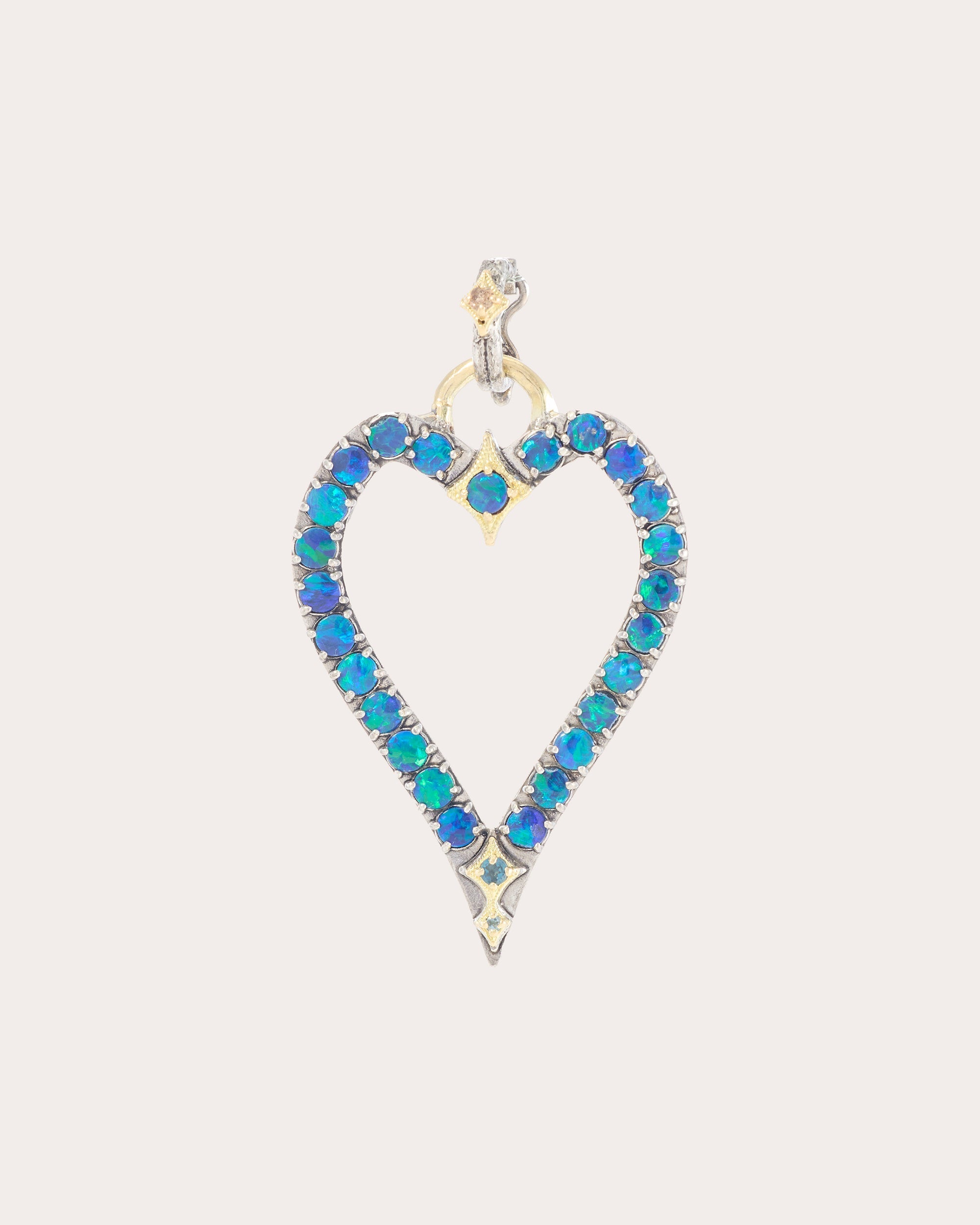 Open Heart Sterling Silver 18K Gold Topaz and Opal Pendant