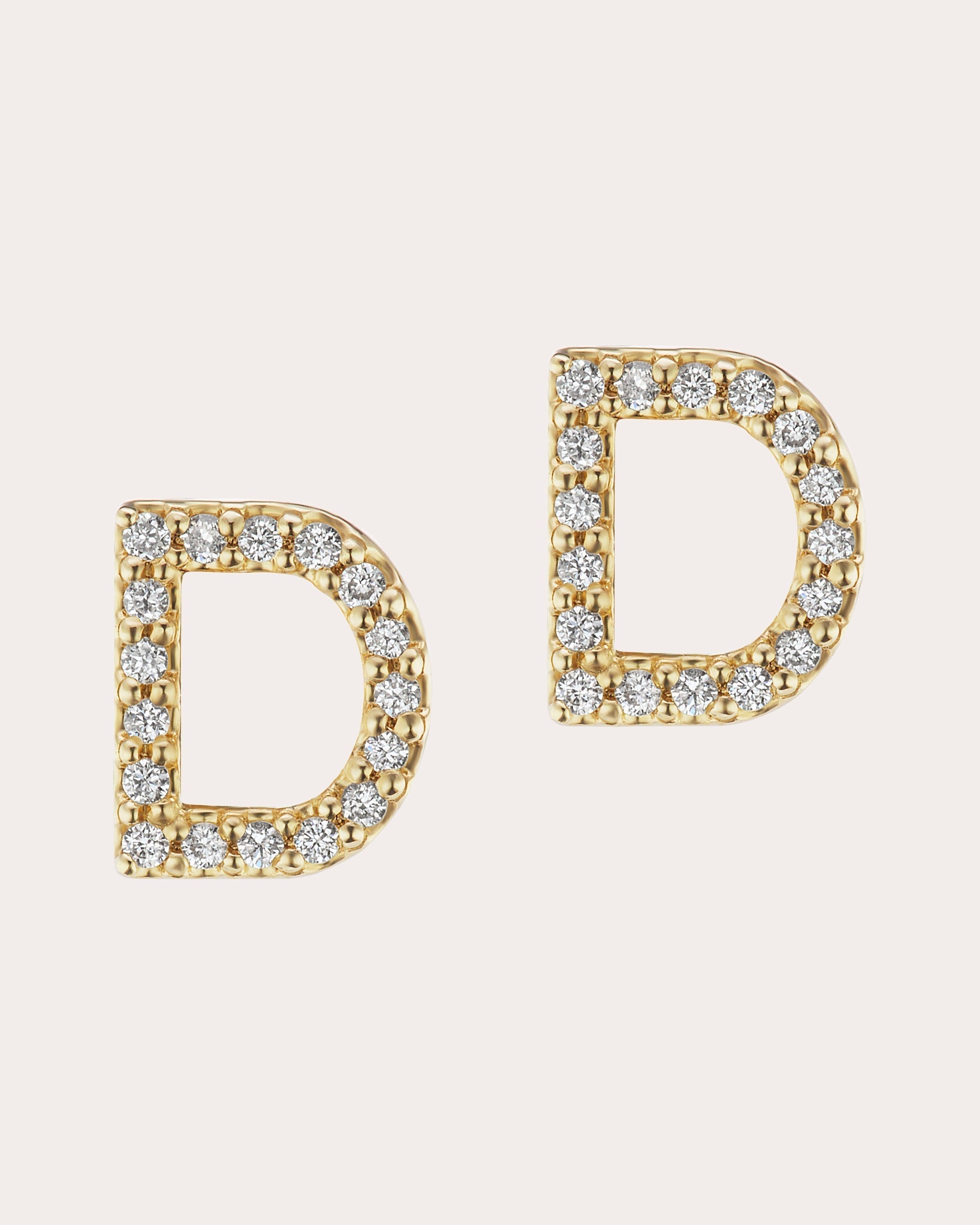 14K Gold Diamond Initial Single Stud Earring