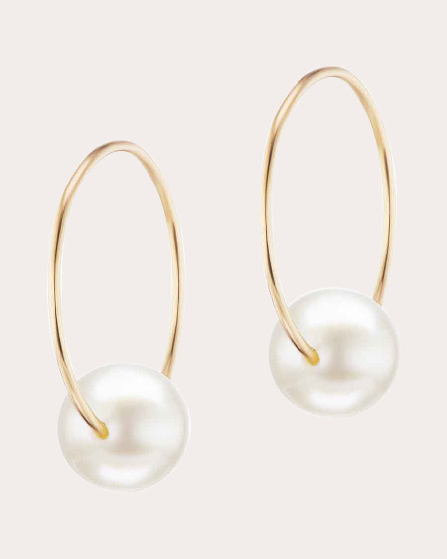 Small 14K Gold Pearl Hoop Earrings