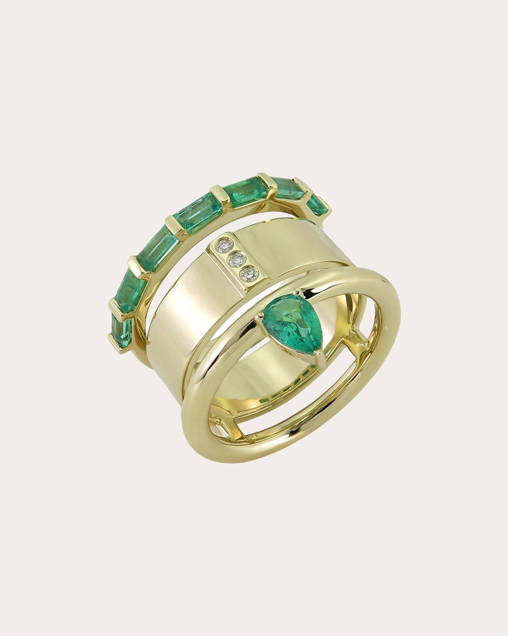Mini Type Stack 14K Gold Emerald and Diamond Ring