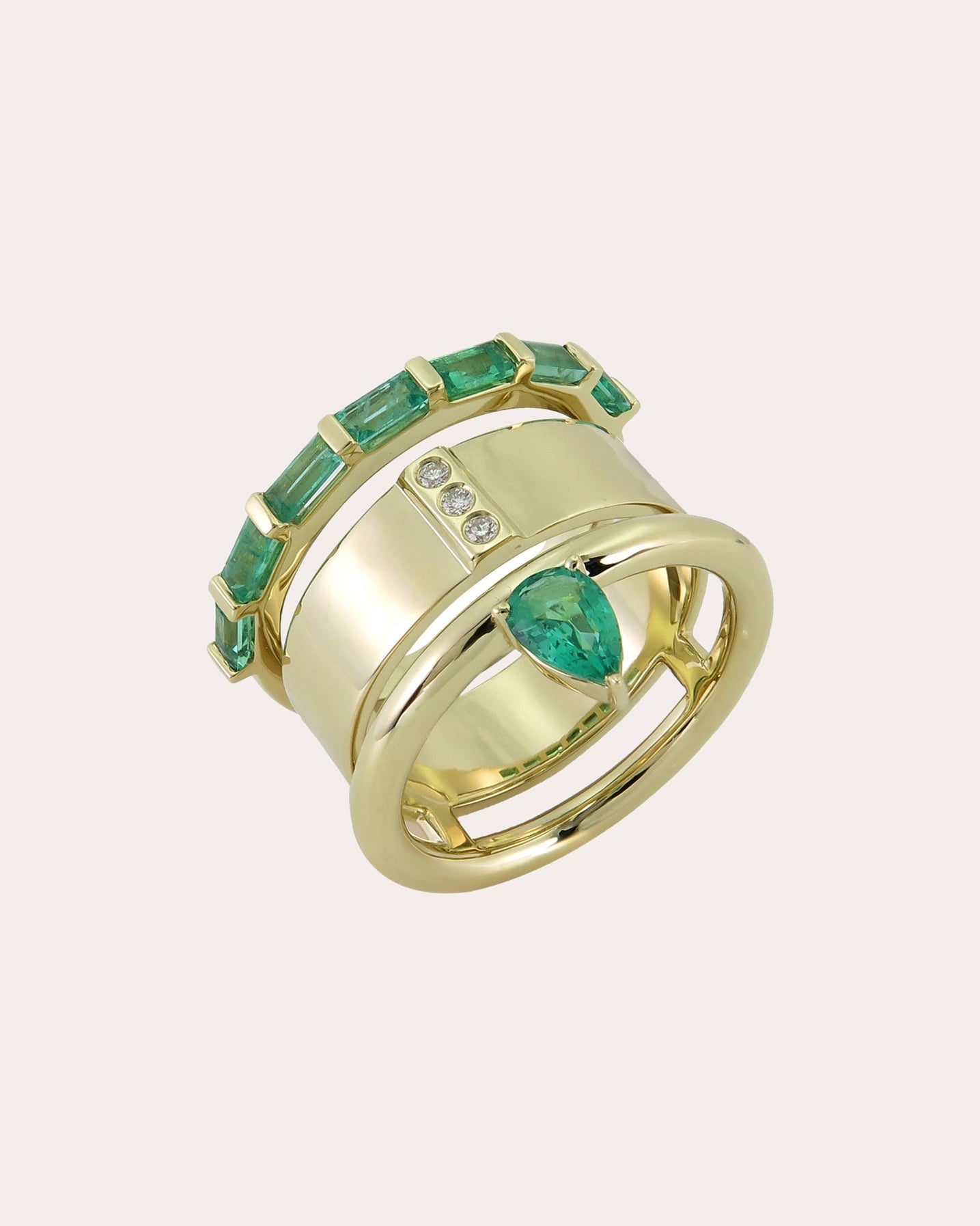 Mini Type Stack 14K Gold Emerald and Diamond Ring