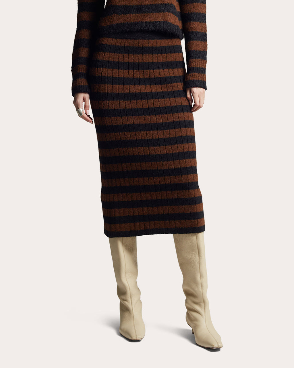 Pia Striped Alpaca-Blend Midi Skirt