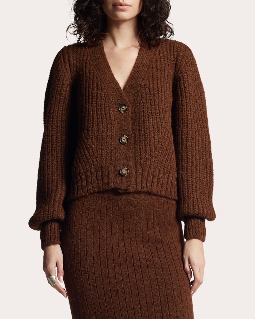 Sara Ribbed Alpaca-Blend Cardigan