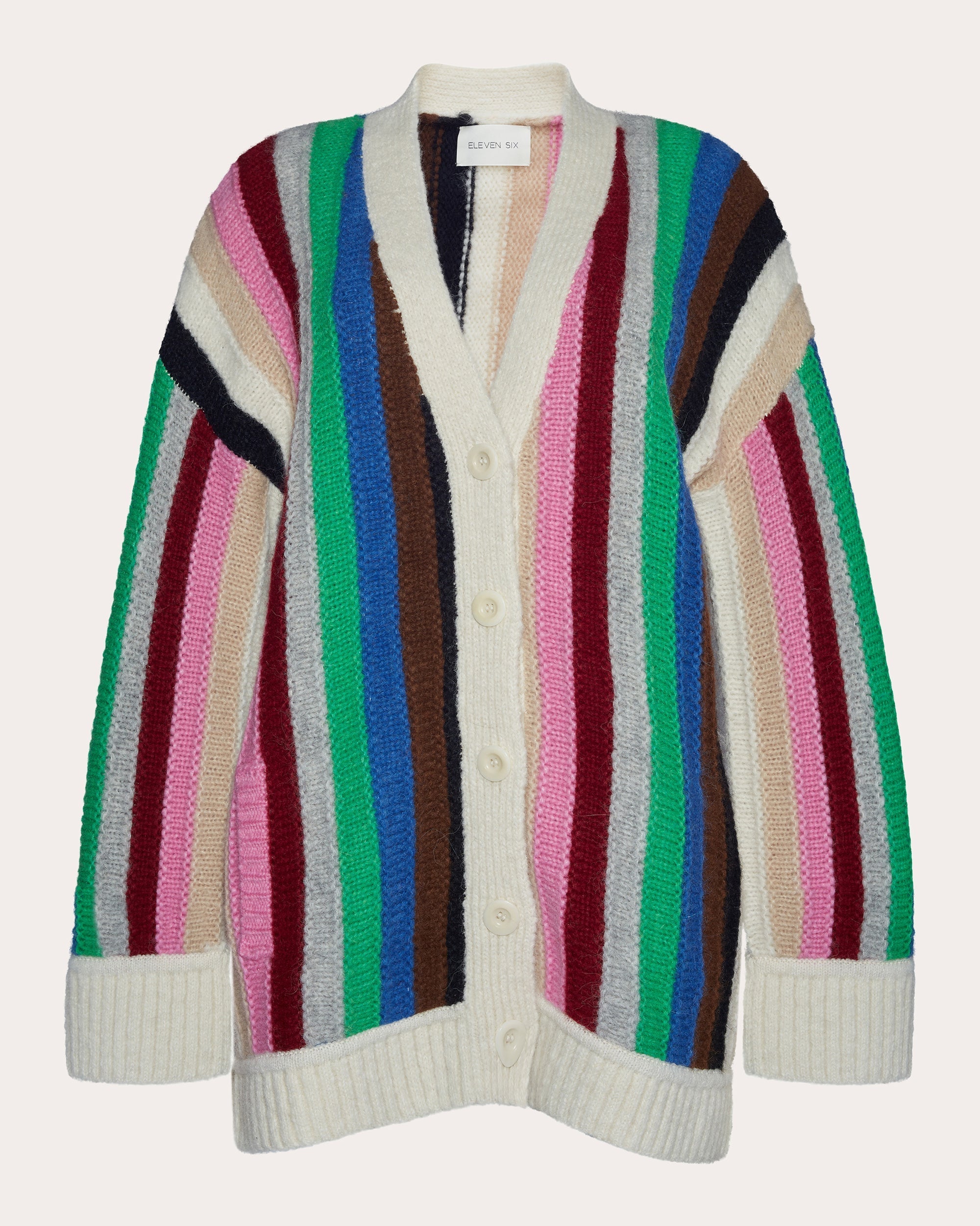 Cindra Oversized Striped Alpaca-Blend Cardigan