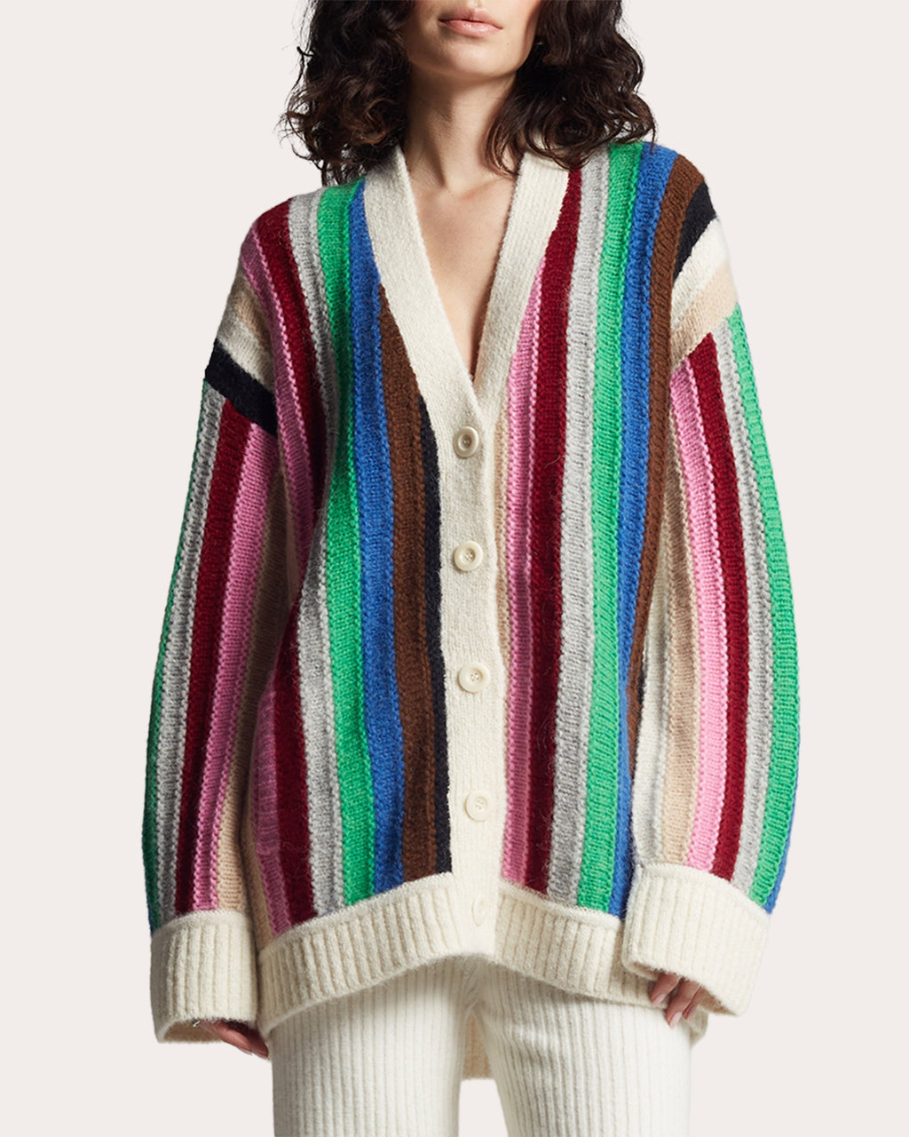 Cindra Oversized Striped Alpaca-Blend Cardigan