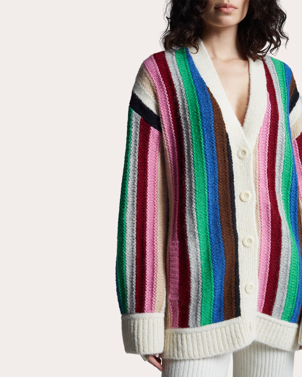 Cindra Oversized Striped Alpaca-Blend Cardigan