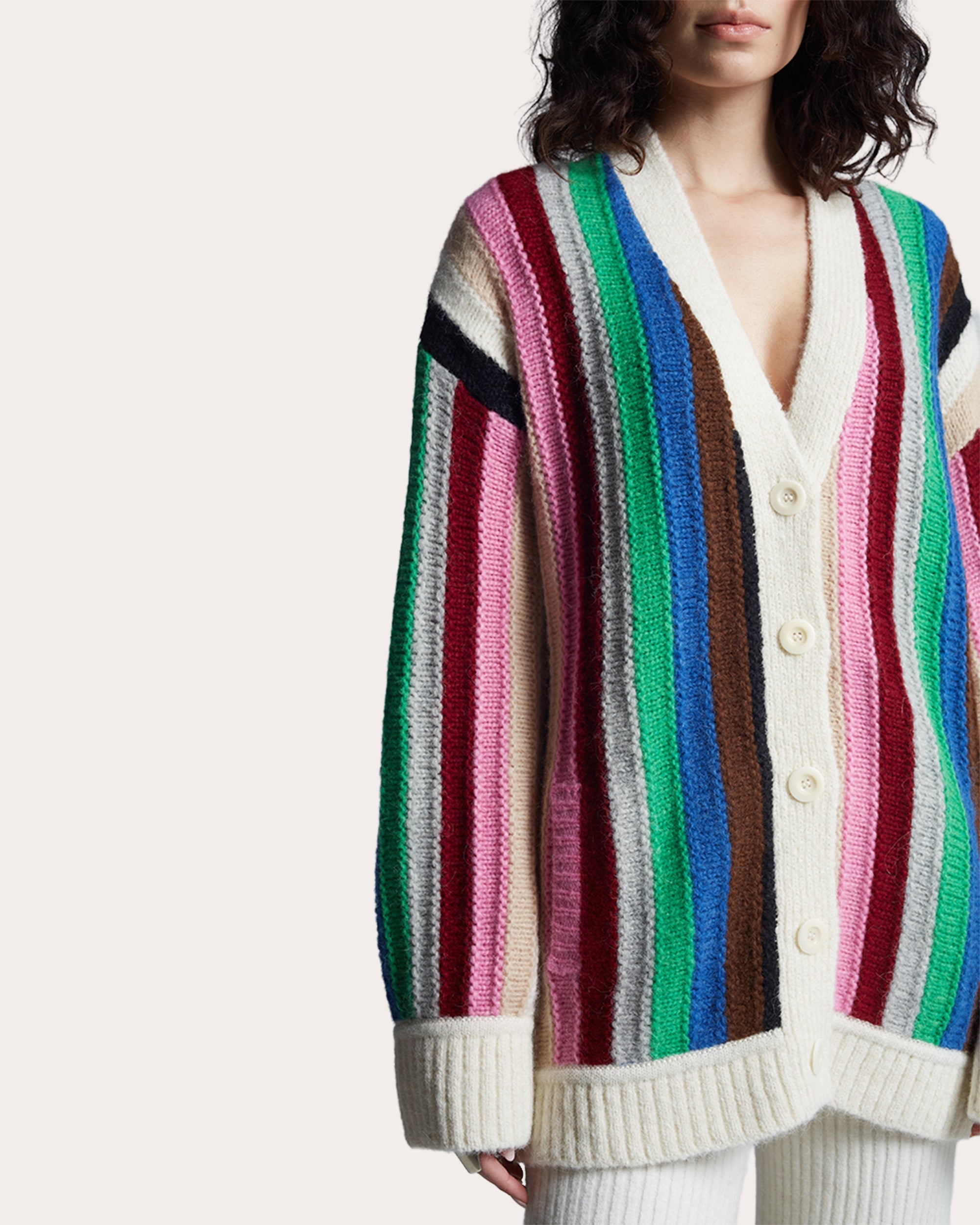 Cindra Oversized Striped Alpaca-Blend Cardigan