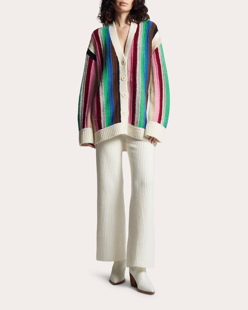 Cindra Oversized Striped Alpaca-Blend Cardigan