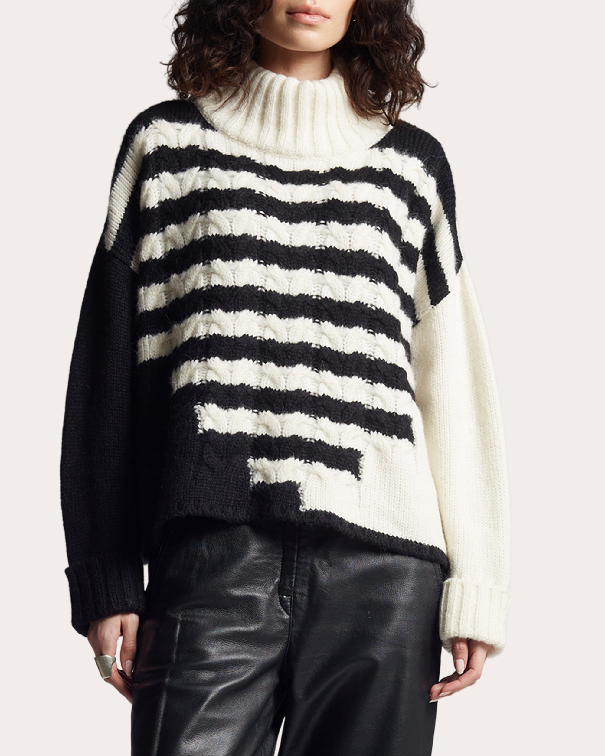 Maeve Striped Cable-Knit Alpaca-Blend Sweater