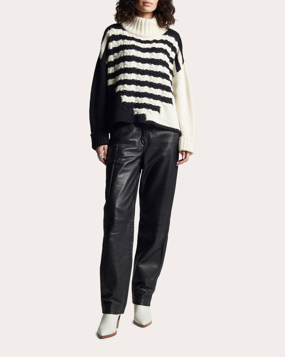 Maeve Striped Cable-Knit Alpaca-Blend Sweater