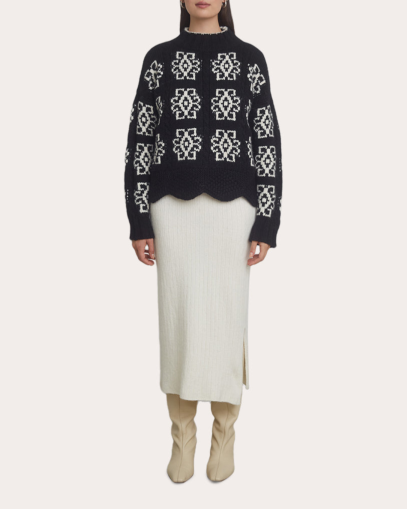 Sienna Scalloped Cable-Knit Alpaca-Blend Sweater