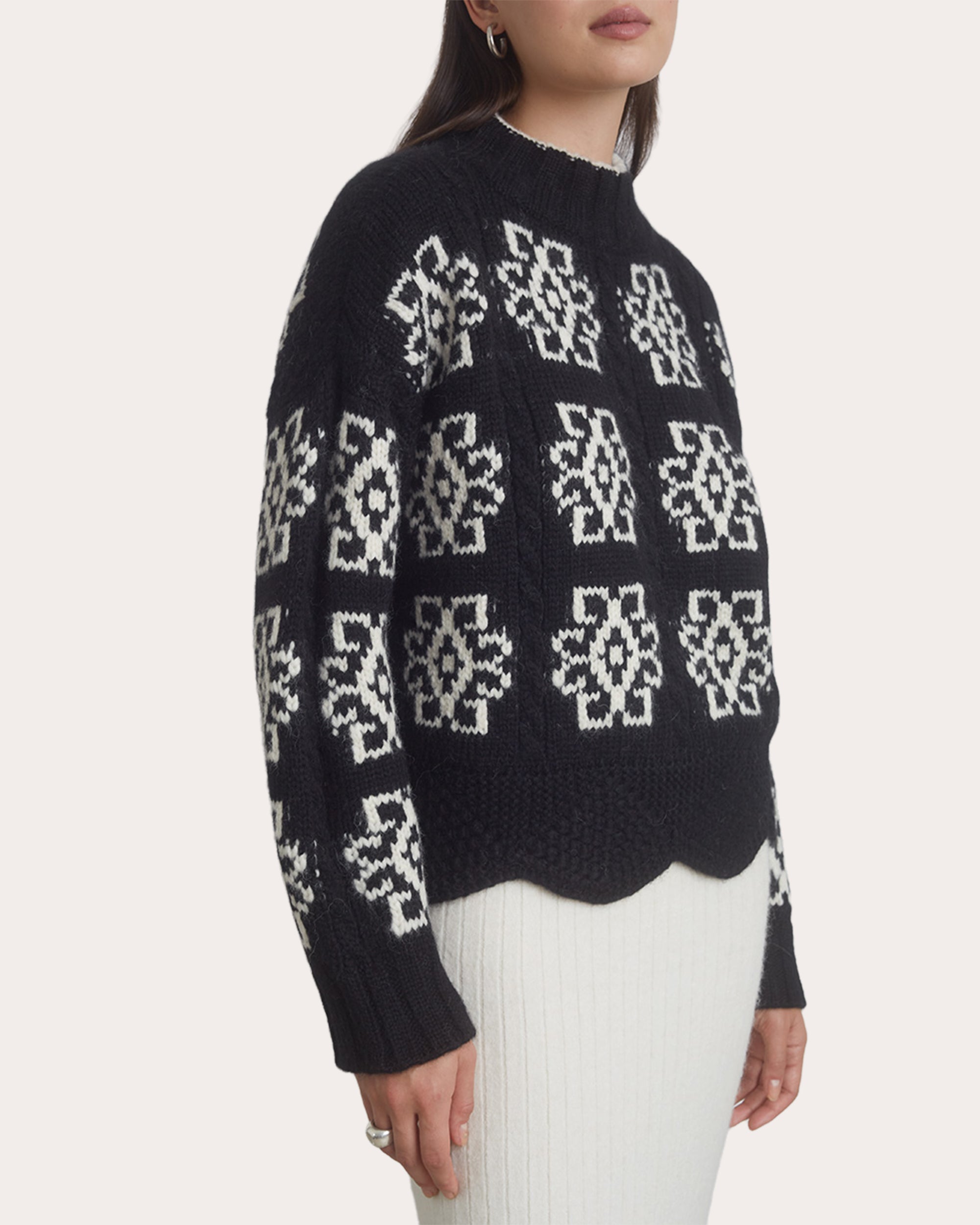 Sienna Scalloped Cable-Knit Alpaca-Blend Sweater