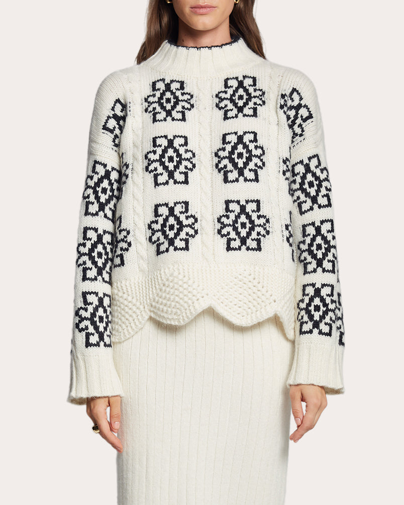 Sienna Scalloped Cable-Knit Alpaca-Blend Sweater