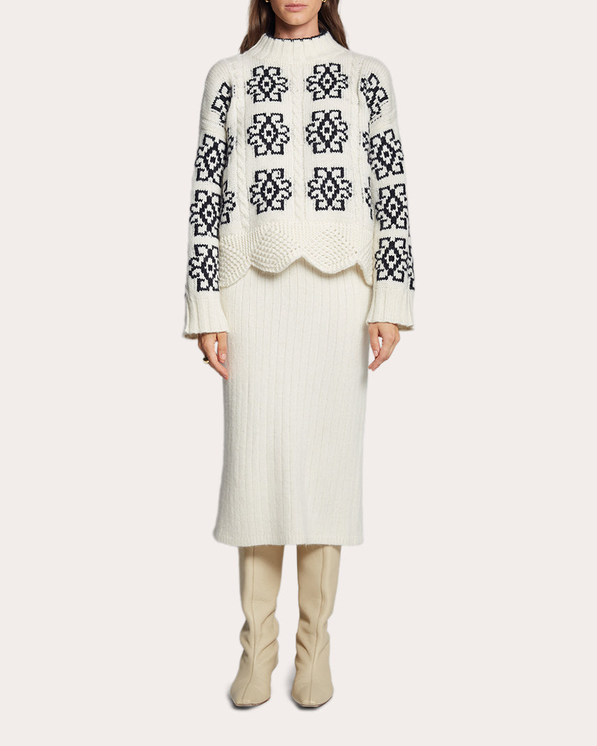 Sienna Scalloped Cable-Knit Alpaca-Blend Sweater