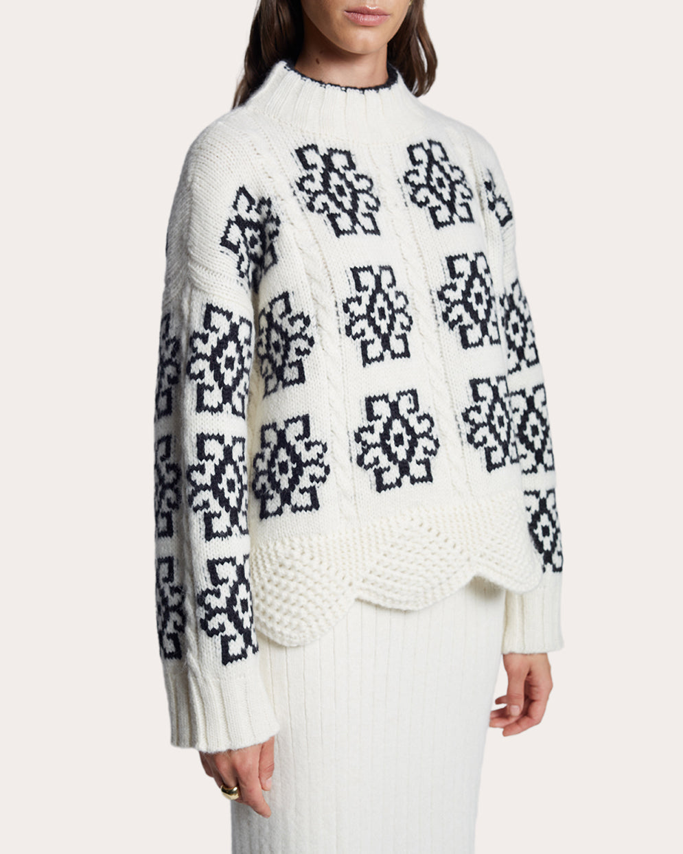 Sienna Scalloped Cable-Knit Alpaca-Blend Sweater