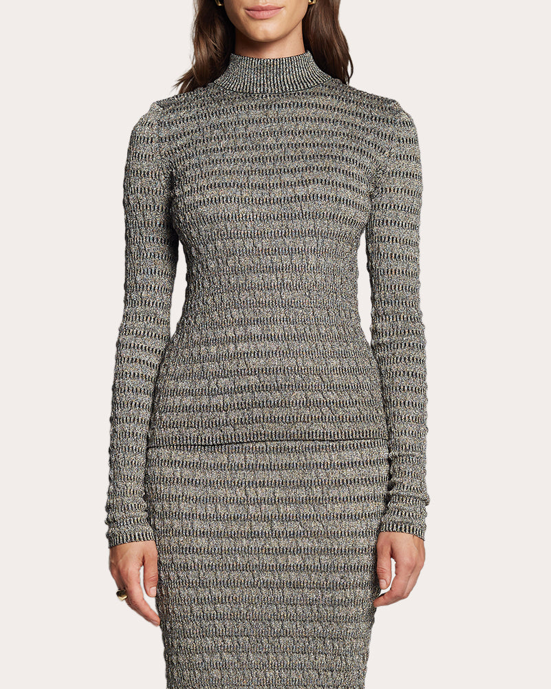 Clara Metallic Seersucker-Knit Sweater