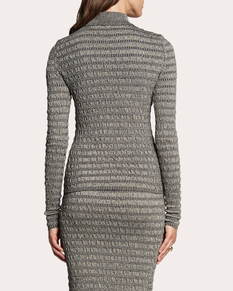 Clara Metallic Seersucker-Knit Sweater