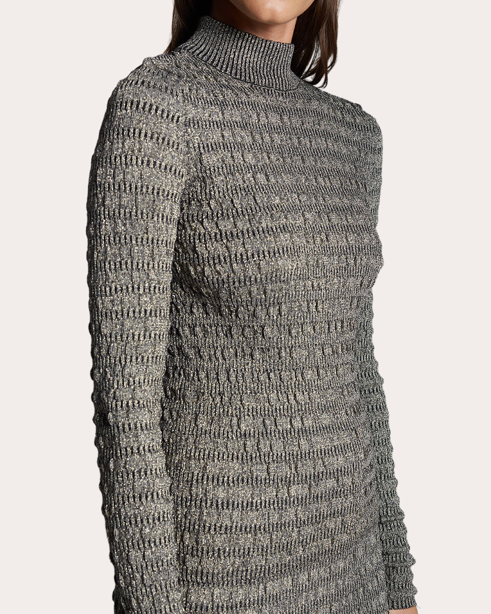 Clara Metallic Seersucker-Knit Sweater